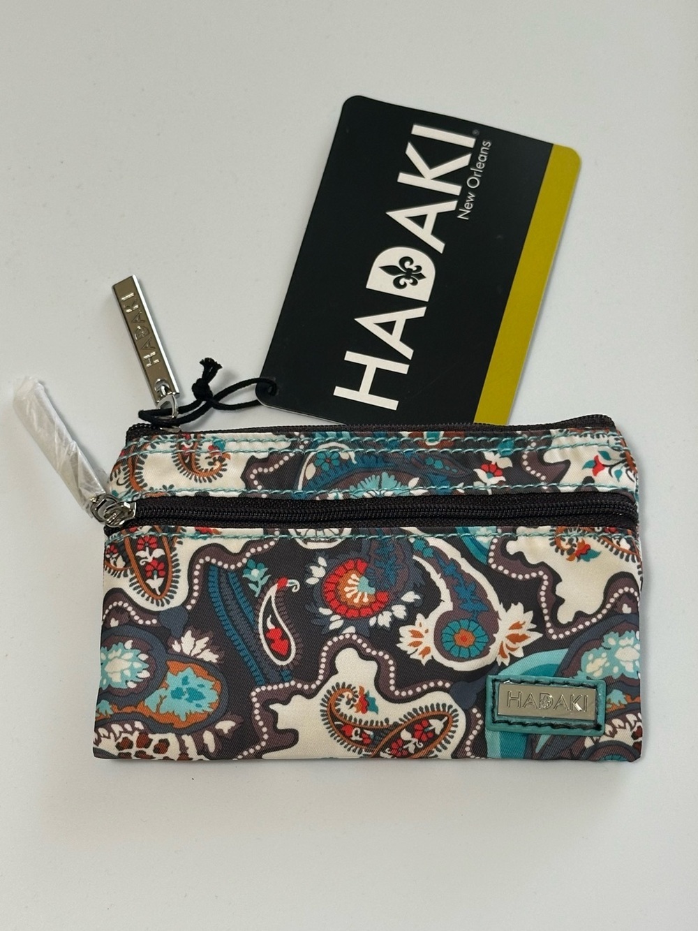 Hadaki. Paisley Zip Coin Pouch - Teal & Brown